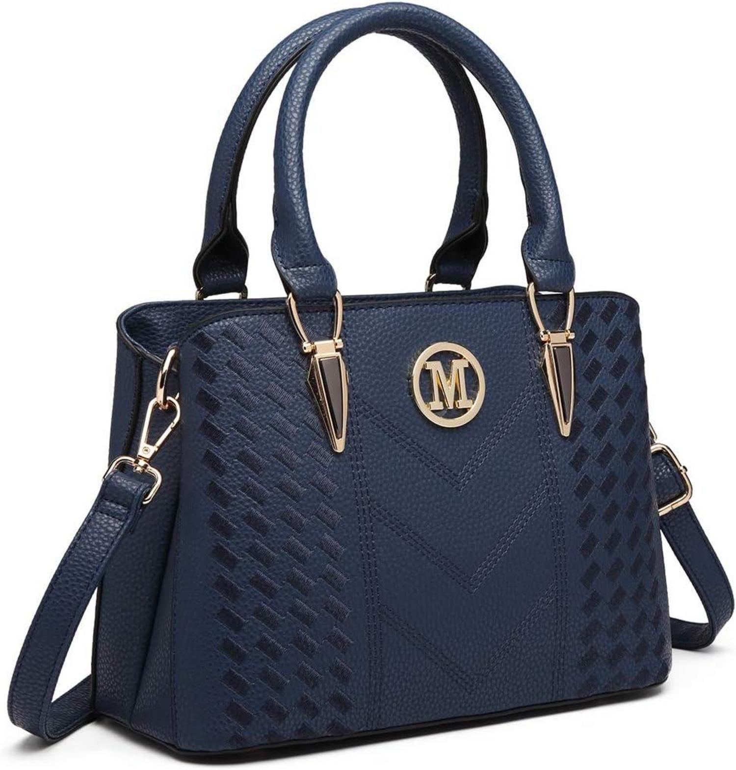 Elegante Damen Handtasche Mittelgroß Lychee Muster Blau