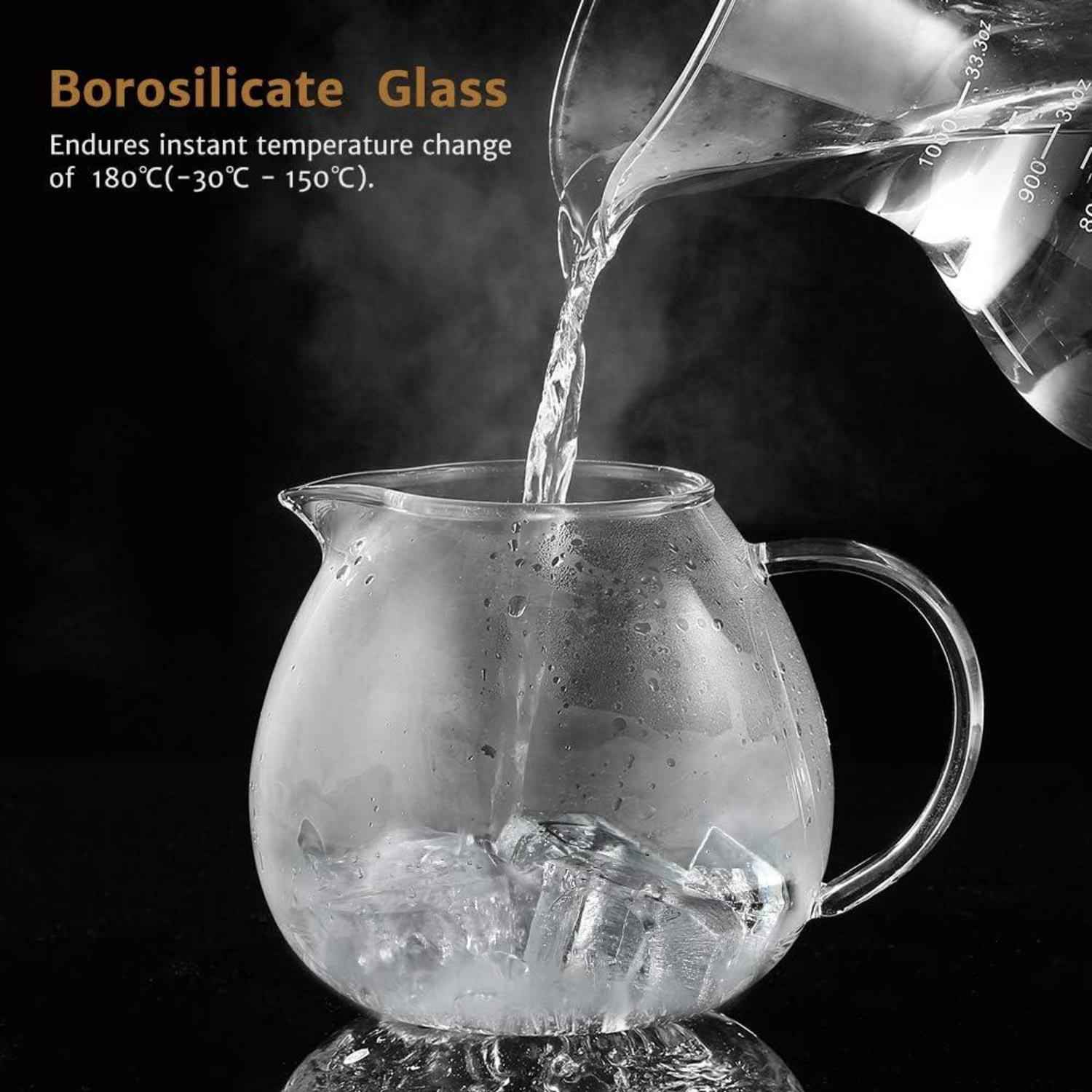 Silberne Glas Teekanne 1500ml Edelstahl Teesieb Borosilikat Teebereiter