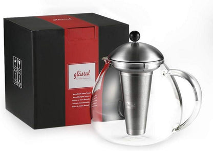 Glastal Silberne Teekanne 1500ml mit Edelstahl Teesieb Borosilicate Glas-Teebereiter