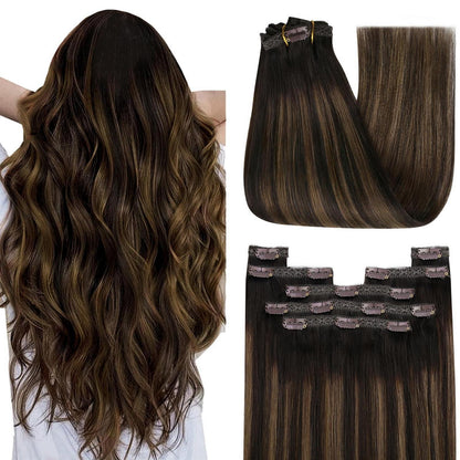 Clip-in Echthaar Extensions Braun Balayage 30cm 80g