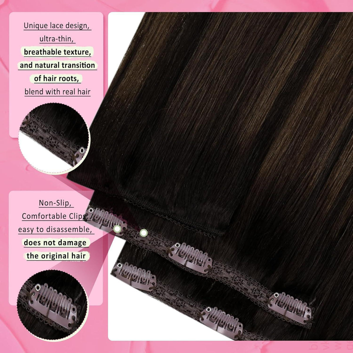 Clip-in Echthaar Extensions Braun Balayage 30cm 80g