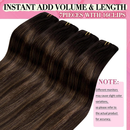 Clip-in Echthaar Extensions Braun Balayage 30cm 80g