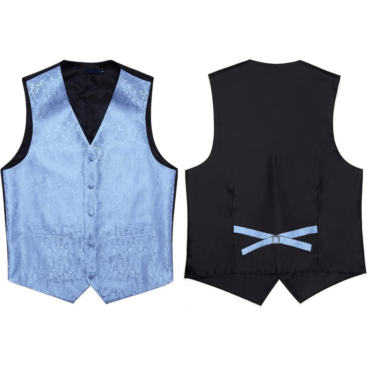 Herren Anzugweste mit Krawatte und Einstecktuch Paisley Blau XXL