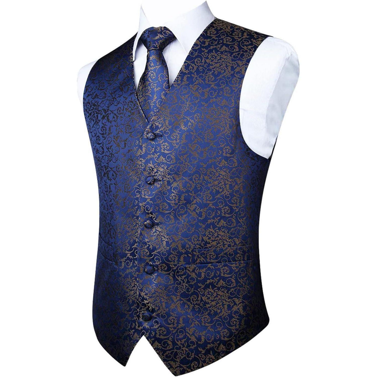 Herren Anzugweste Set Paisley Krawatte Einstecktuch Marine 3XL