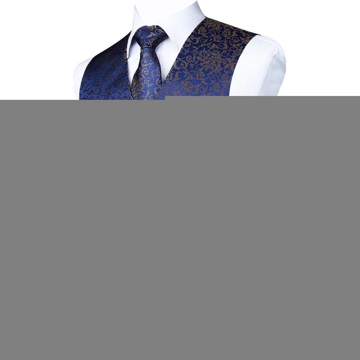 Herren Anzugweste Set Paisley Krawatte Einstecktuch Marine