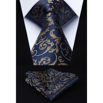 Herren Anzugweste Set Paisley Krawatte Einstecktuch Marine