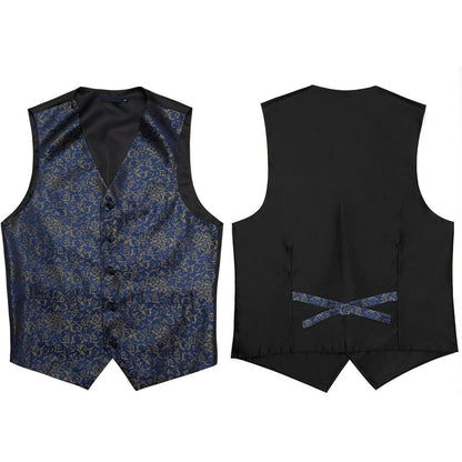 Herren Anzugweste Set Paisley Krawatte Einstecktuch Marine