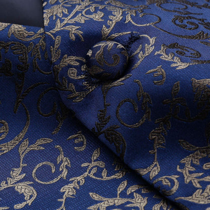 Herren Anzugweste Set Paisley Krawatte Einstecktuch Marine
