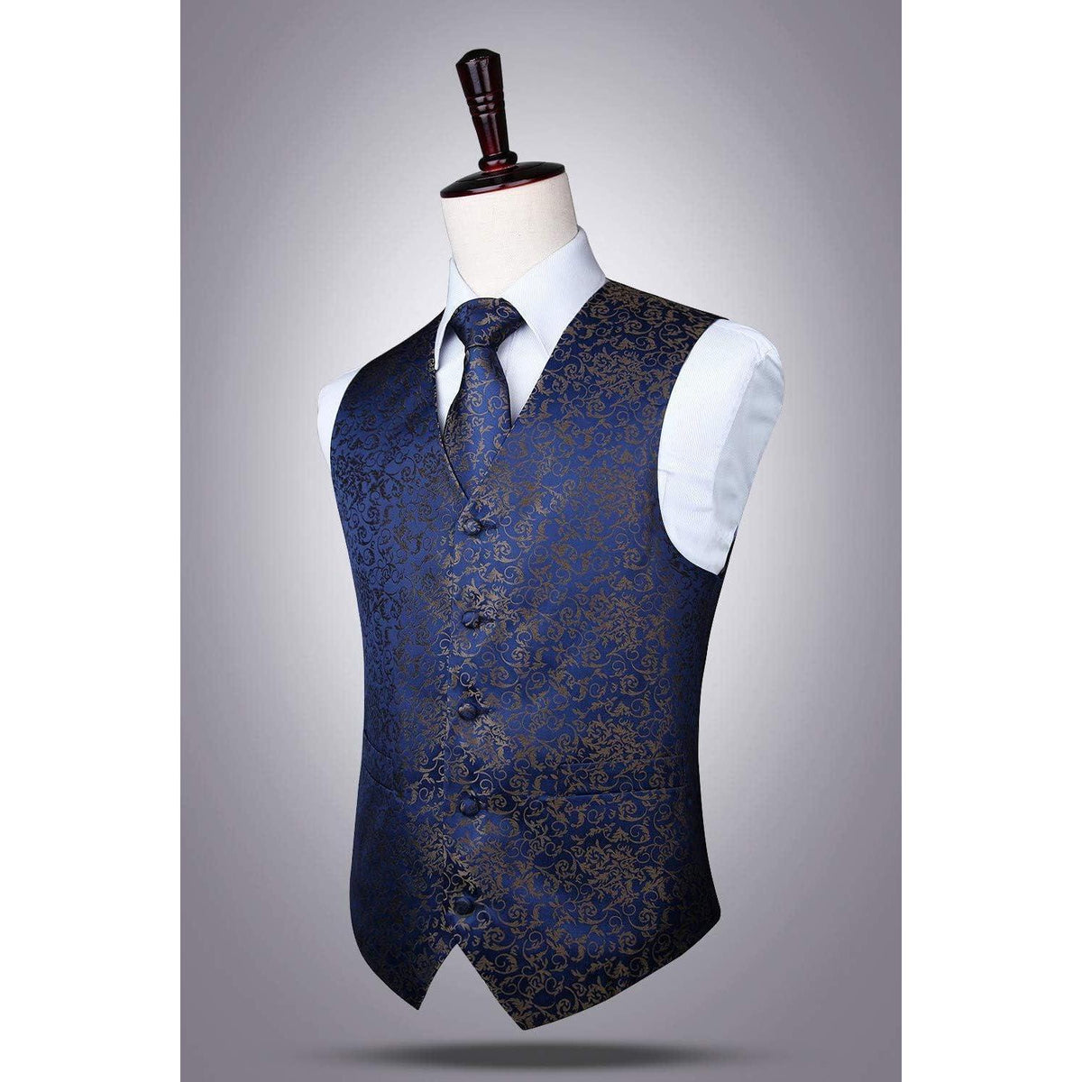 Herren Anzugweste Set Paisley Krawatte Einstecktuch Marine