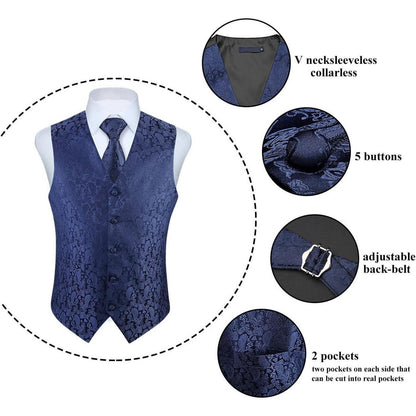 Herren Anzugweste mit Krawatte und Einstecktuch Paisley Marine 3XL