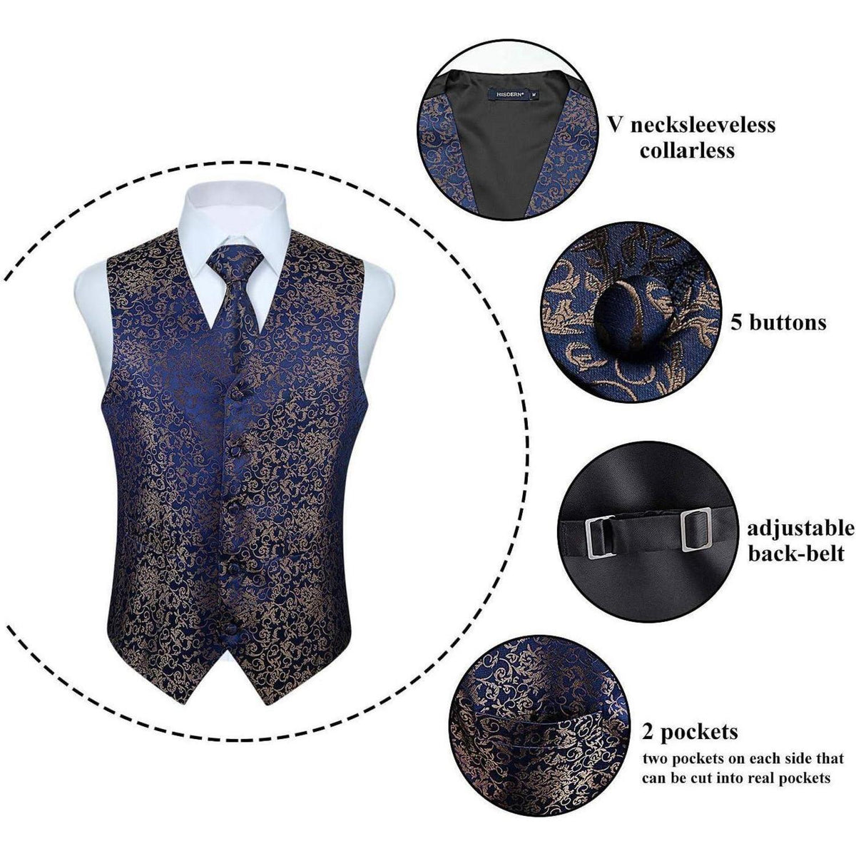 Herren Anzugweste mit Krawatte & Einstecktuch - Paisley Floral
