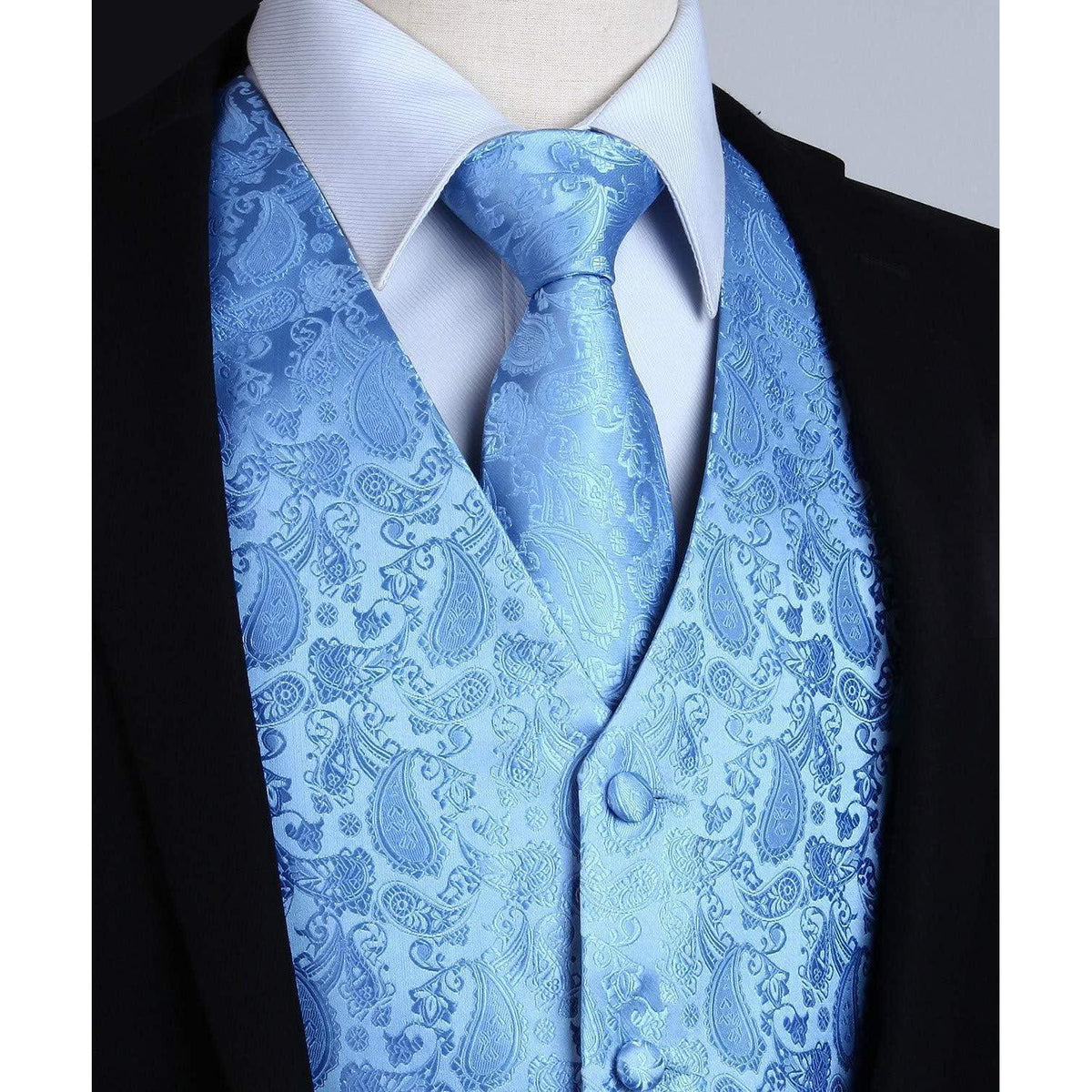 Herren Anzugweste Set Paisley Blau mit Krawatte & Einstecktuch