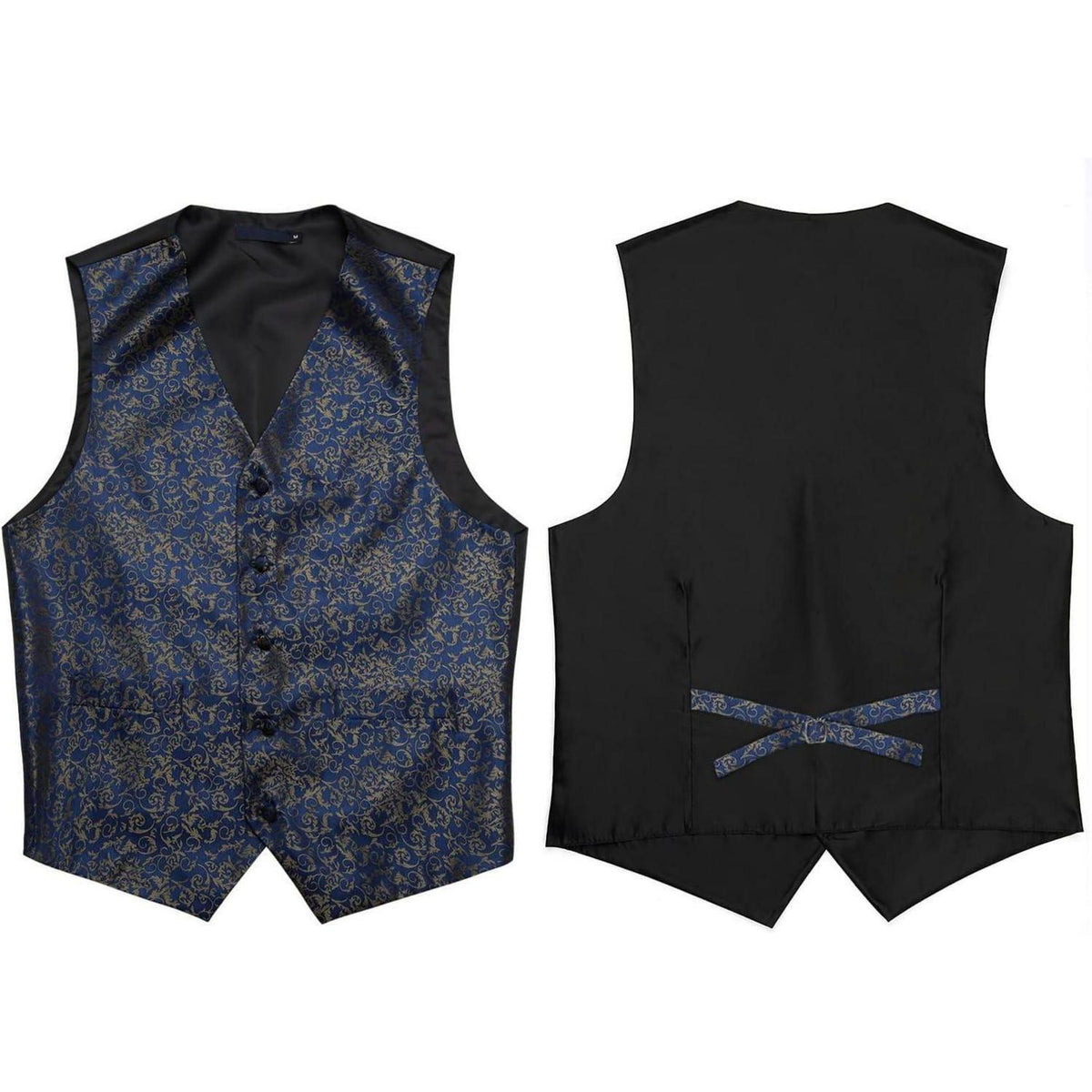 Herren Anzugweste mit Krawatte und Einstecktuch Paisley Marine