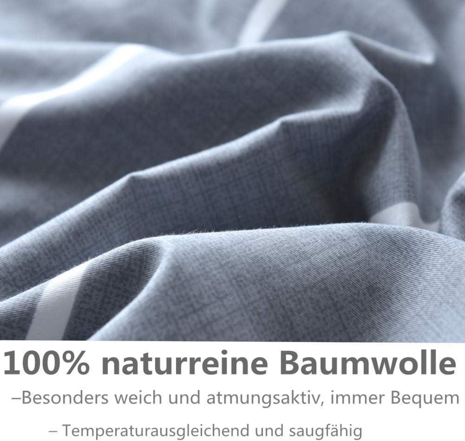 Bettwäsche 135x200 Baumwolle Sommer Winter Grau Gestreift Reißverschluss