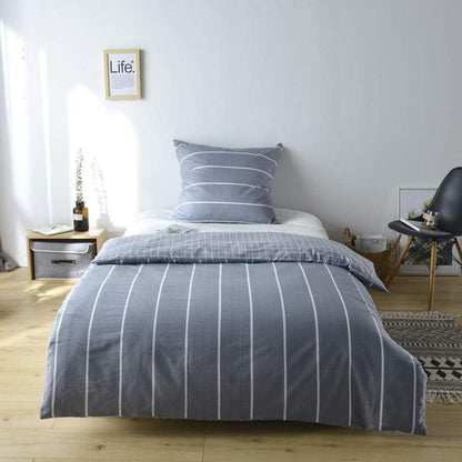 Bettwäsche 135x200 cm Baumwolle grau gestreift Reißverschluss 2-teilig