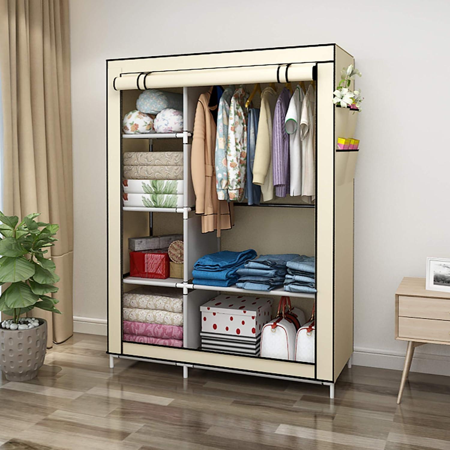 Kleiderschrank Faltschrank Canvas 105x45x170 cm Beige UDEAR