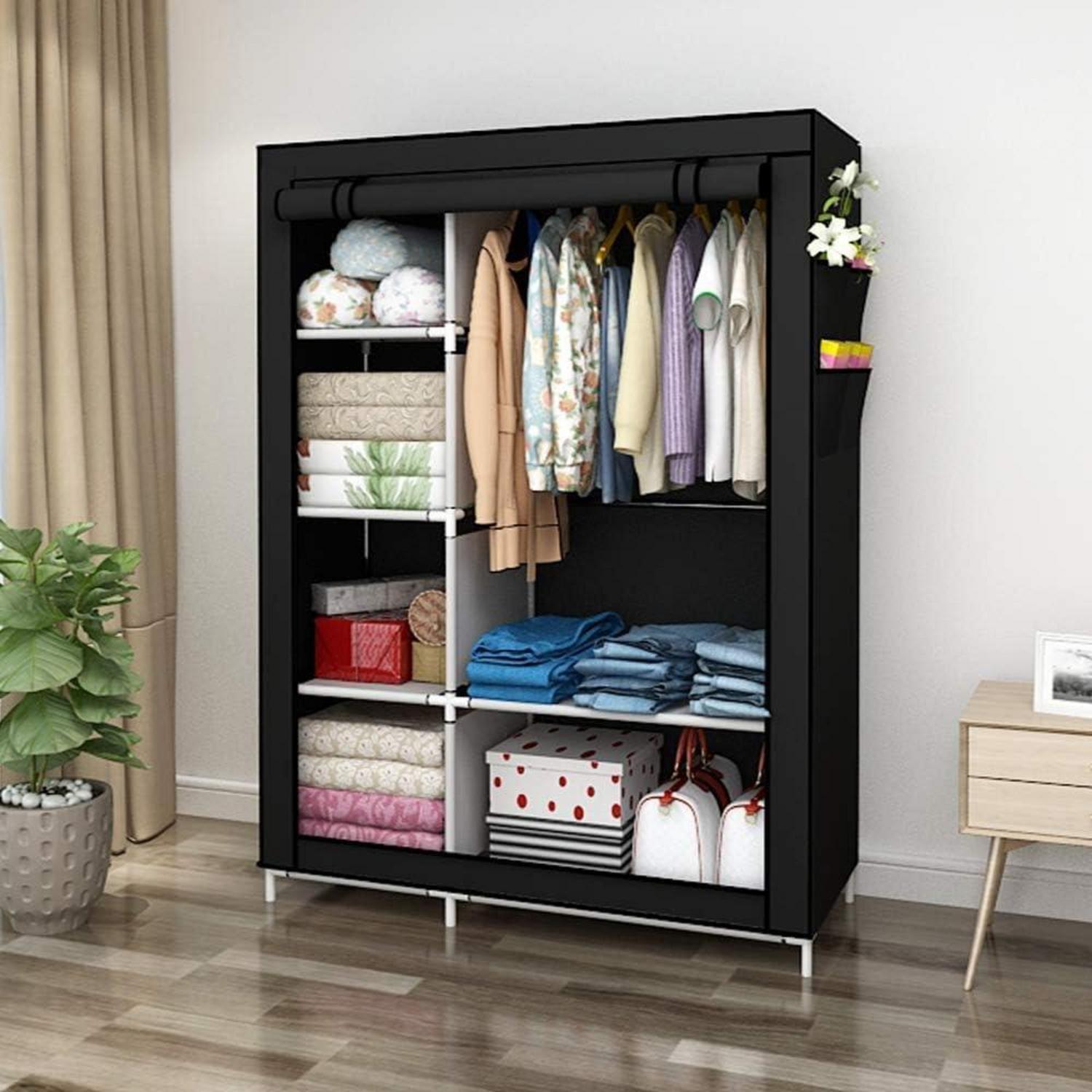UDEAR Kleiderschrank Faltschrank Wäscheschrank Schwarz 105x45x170 cm