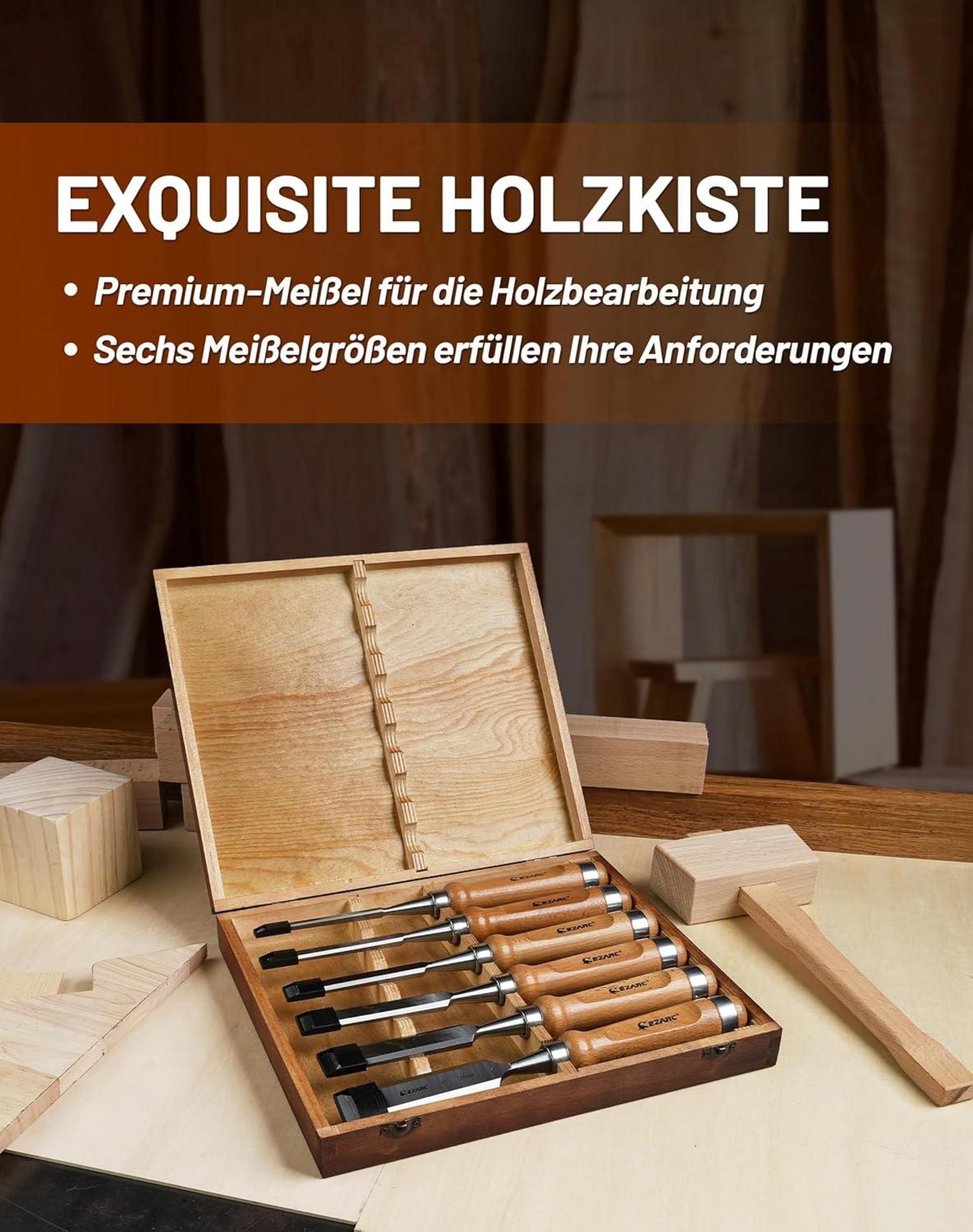 EZARC Stechbeitel Set Holz 6-teilig Holzarbeiten Anfänger Profis - Holzmeisel