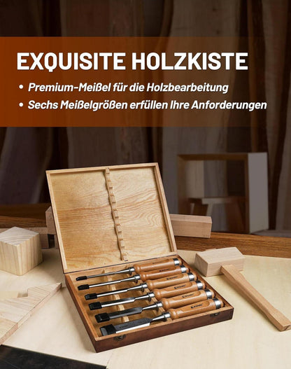 EZARC Stechbeitel Set Holz 6-teilig Holzarbeiten Anfänger Profis - Holzmeisel