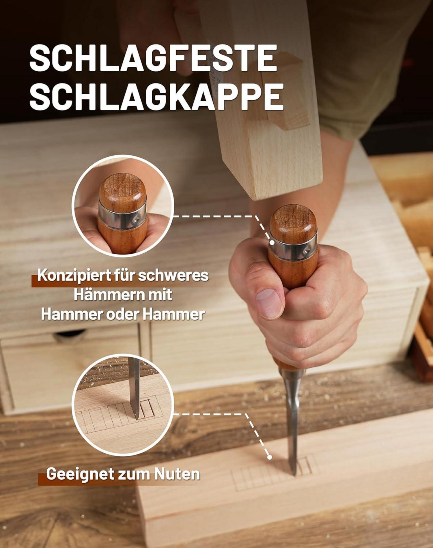 Professionelles 6-teiliges Stechbeitel Set für Holzarbeiten im Holzkasten