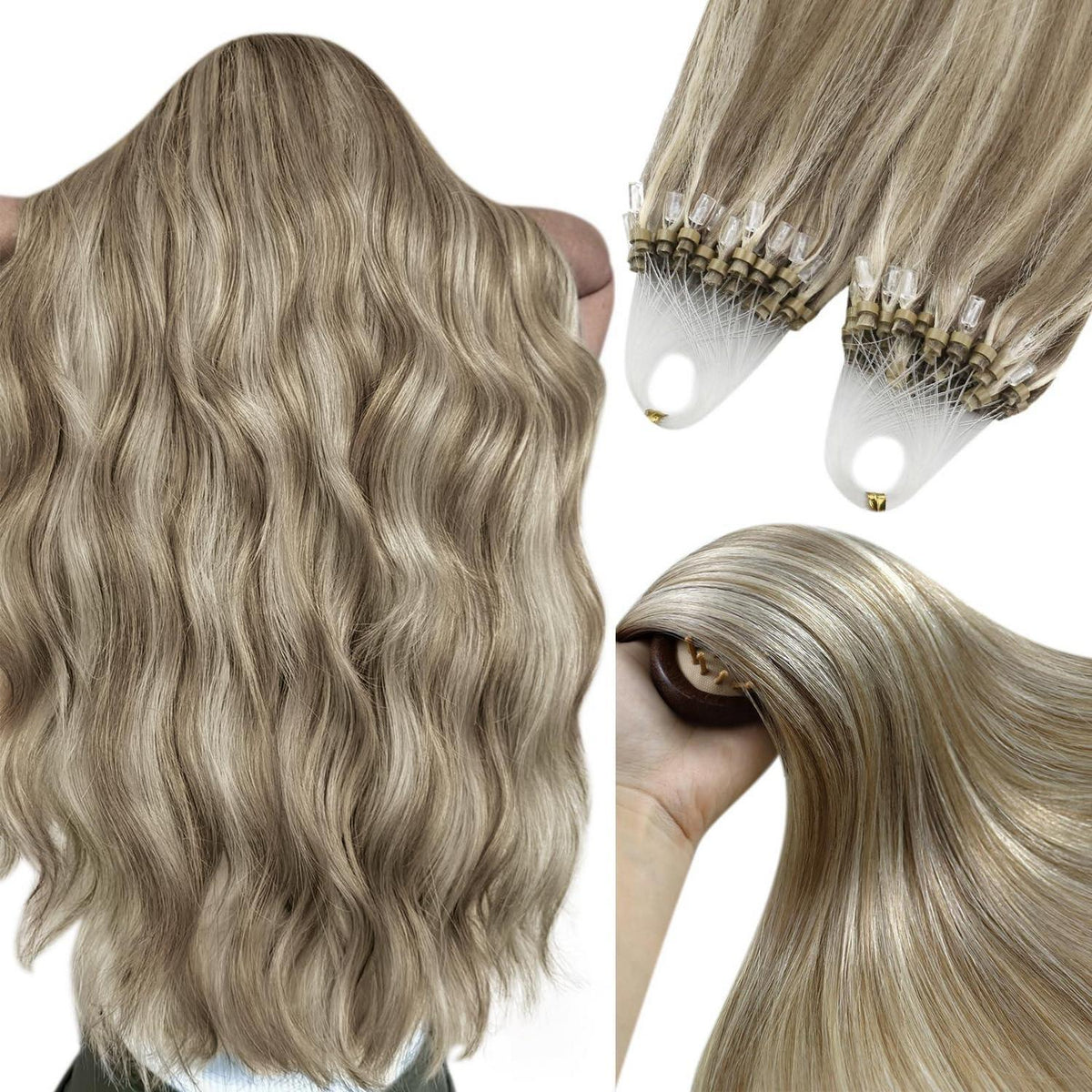 Echthaar Micro Ring Extensions Hellbraun 45cm