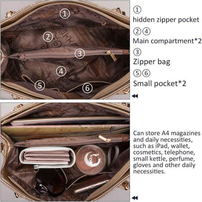 Handtaschen Set Damen 4-teilig Mittelgroß Umhängetasche Portemonnaie