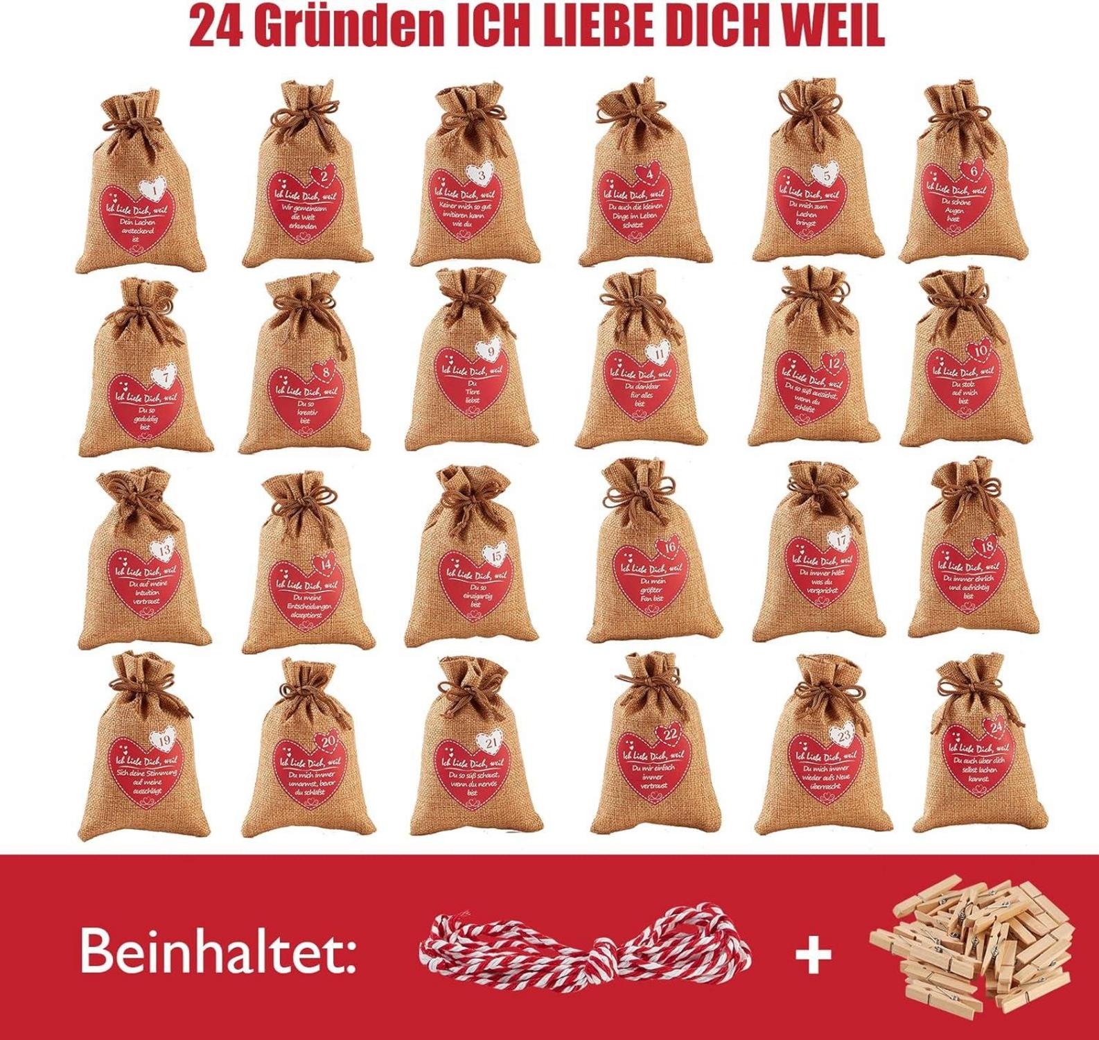 Adventskalender Jutesäckchen Selbst Befüllen 24 Liebesgründe