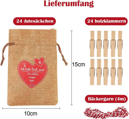 Adventskalender Jutesäckchen Selbst Befüllen 24 Liebesgründe Weihnachtskalender