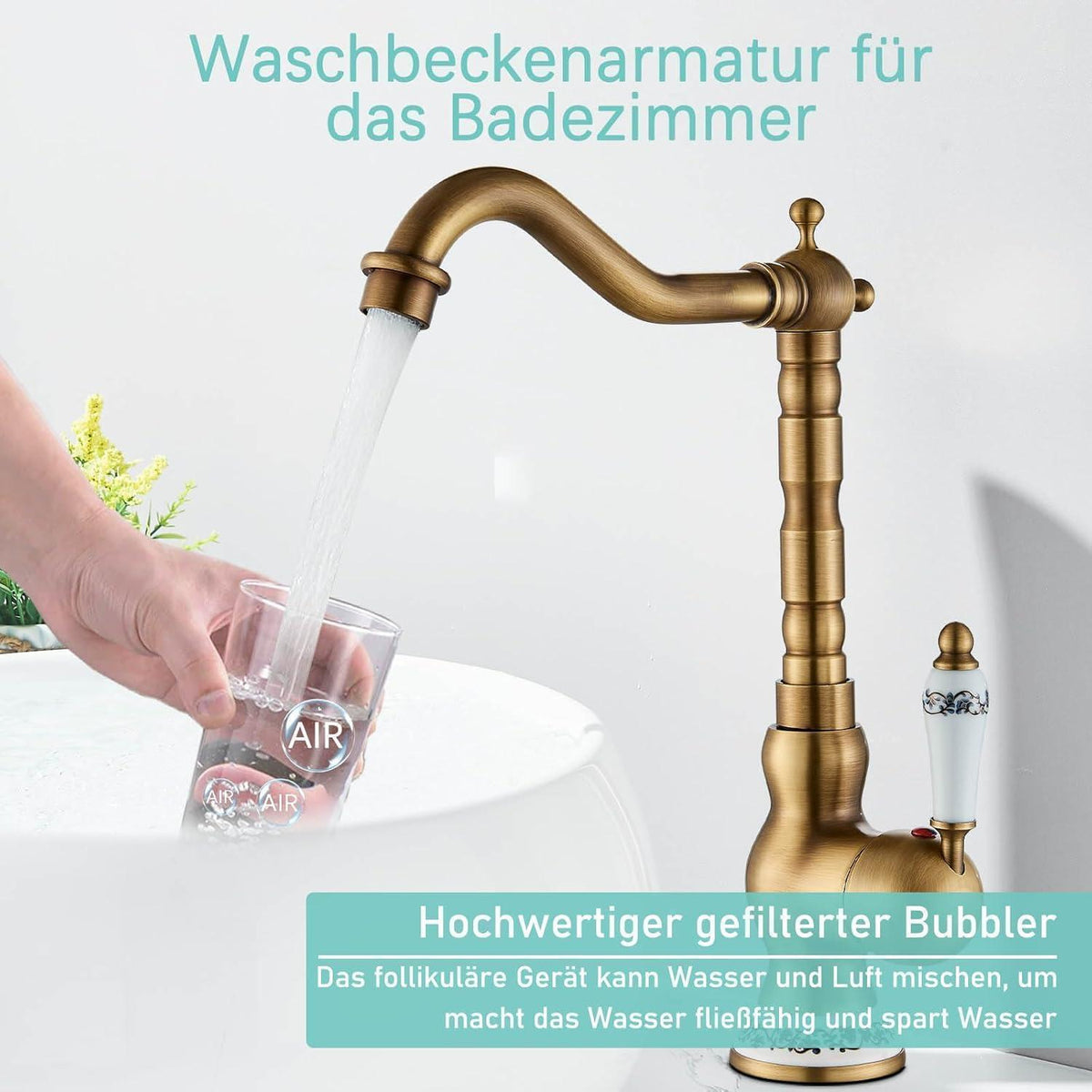 Retro Waschtischarmatur Messing mit Keramik-Kartusche