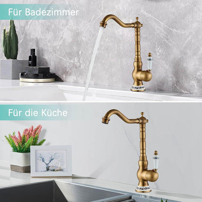 Retro Waschtischarmatur Messing mit Keramik-Kartusche