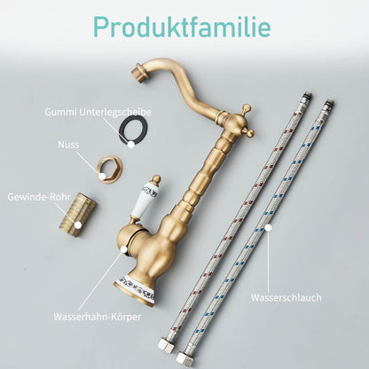 Retro Waschtischarmatur Messing mit Keramik-Kartusche