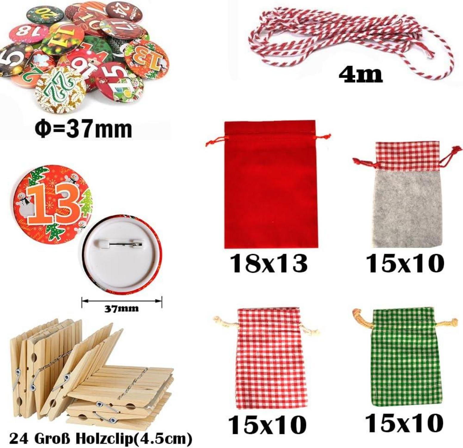 Adventskalender zum Befüllen Stoffsäckchen Weihnachtskalender 24