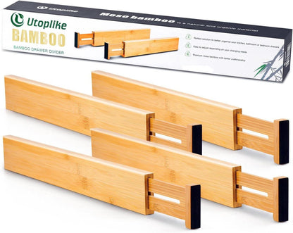 Verstellbarer Bambus Schubladentrenner 4er-Pack Utoplike Schubladenorganizer