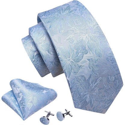 Herren Krawatte Set Seide Florales Muster Manschettenknöpfe