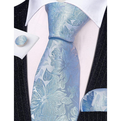 Herren Krawatte Set Seide Florales Muster Manschettenknöpfe