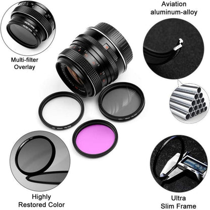 49mm UV CPL FLD Filter Set mit Objektivdeckel und
