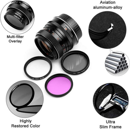 55mm Filter Kit UV CPL FLD Set mit Objektivdeckel und