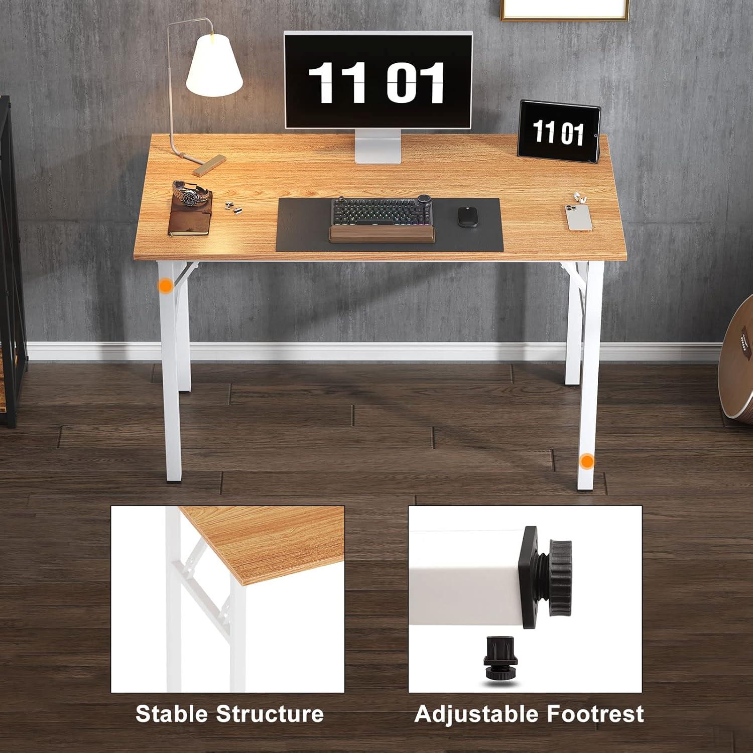 Klapptisch 100x60x75 cm Computertisch Büroarbeitsplatz Teak Weiss