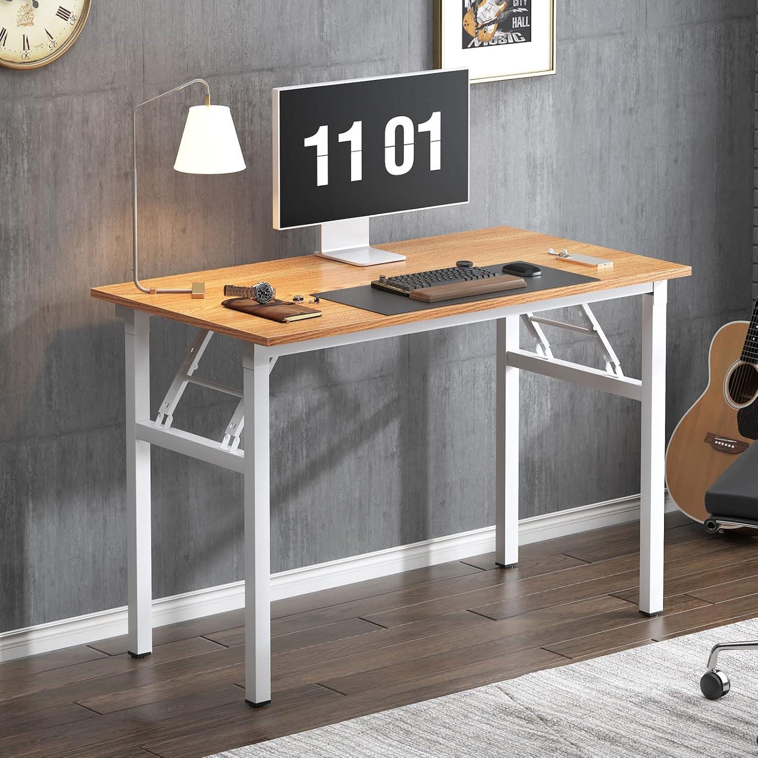 Klapptisch Computertisch 100x60x75 cm Schreibtisch Teak & Weiss