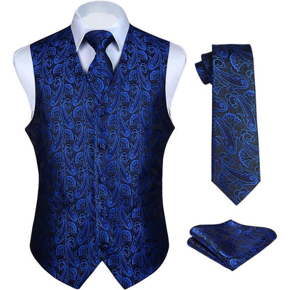 Herren Anzugweste Paisley Blau Hochzeit Set