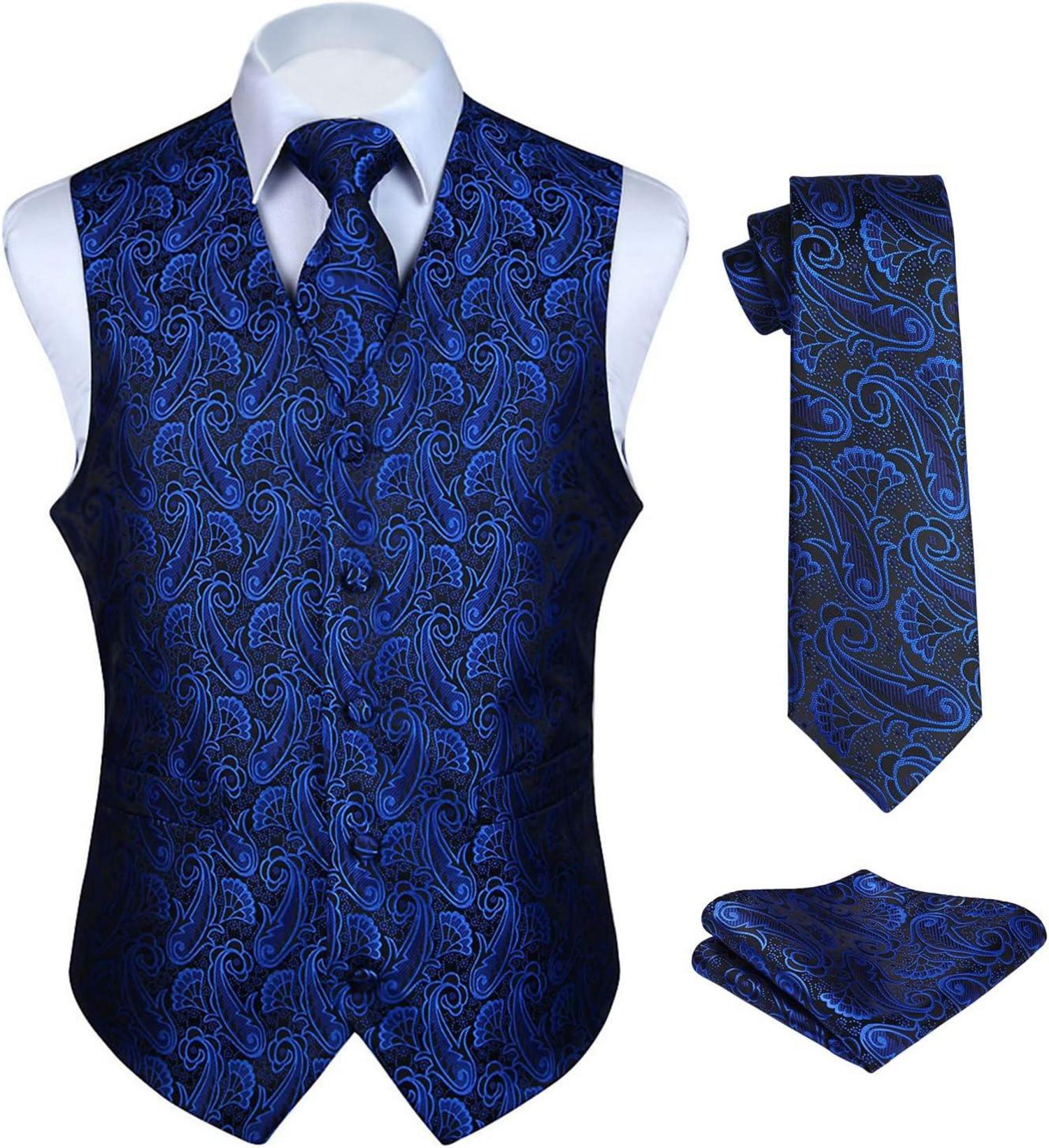 Anzugweste Herren Hochzeit Paisley Floral Jacquard Set Blau2 XS