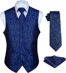 Anzugweste Herren Hochzeit Paisley Floral Jacquard Set Blau2 XS