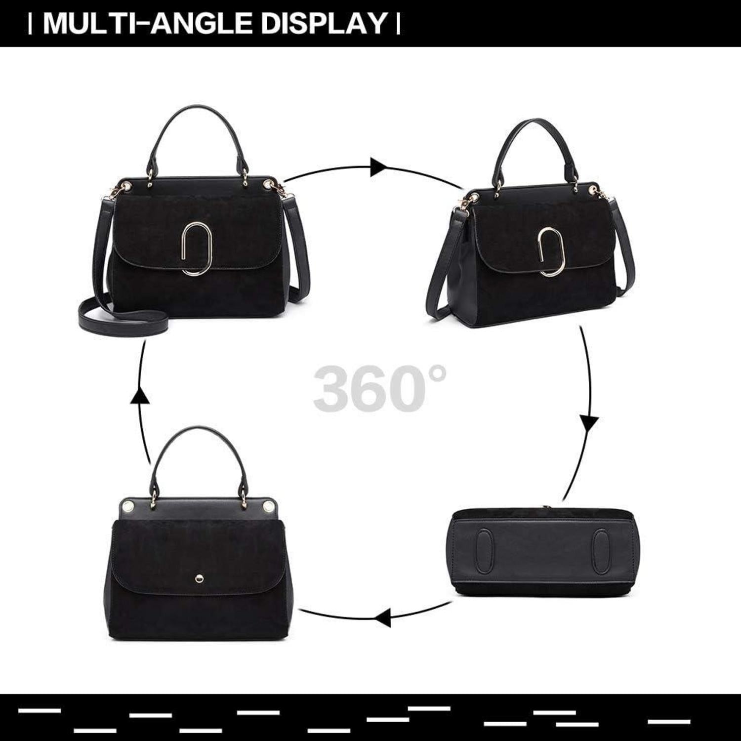 Elegante Damen Handtasche Klein Schultertasche Schwarz PU Leder