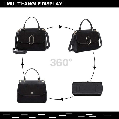 Elegante Damen Handtasche Klein Schultertasche Schwarz PU Leder