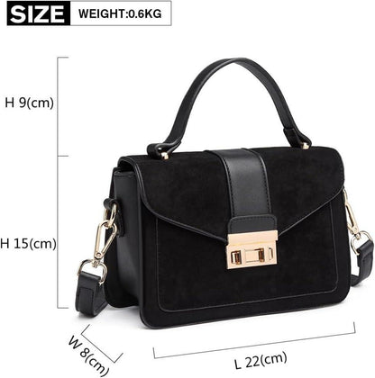 Miss Lulu Damen Handtasche Klein Henkeltasche Schultertasche Schwarz