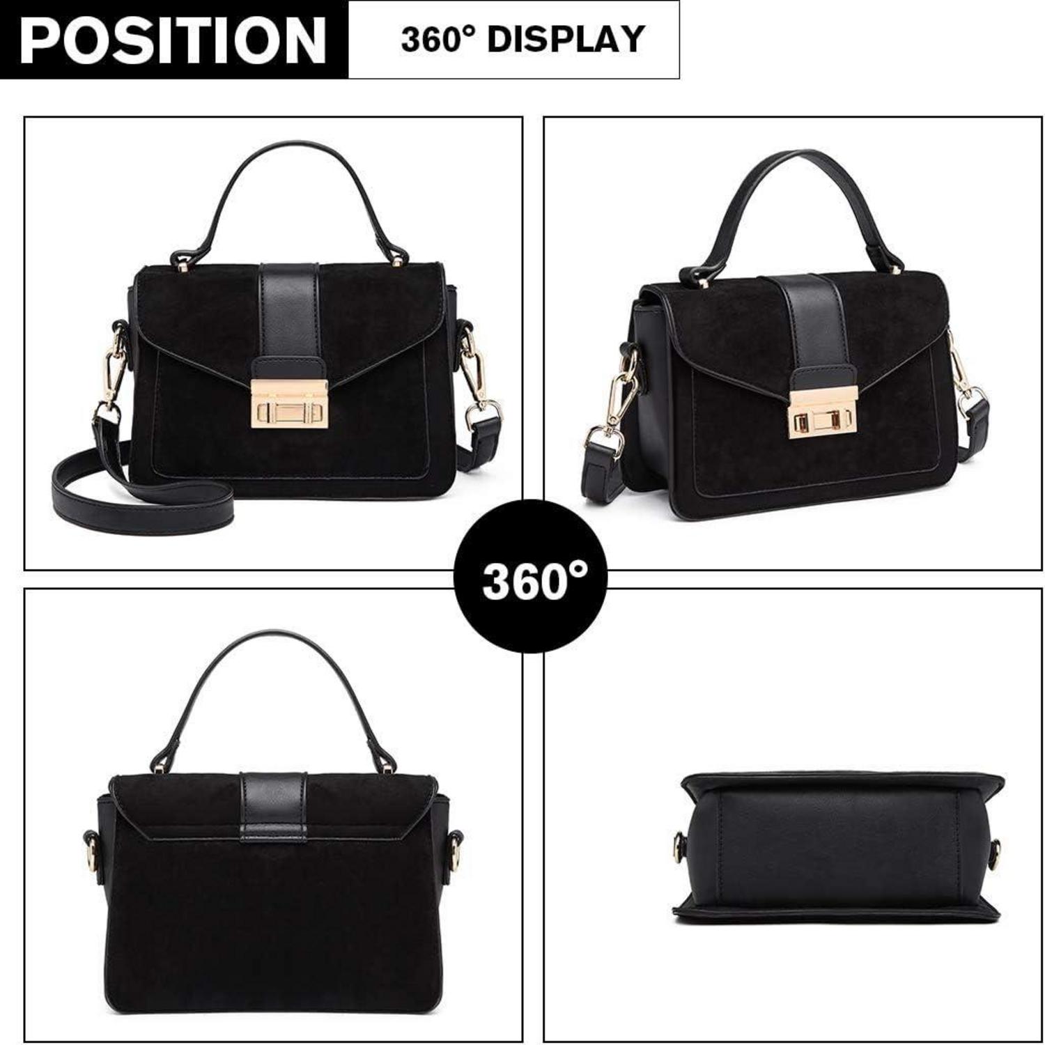 Damen Handtasche Umhängetasche Schultertasche Kunstleder Schwarz