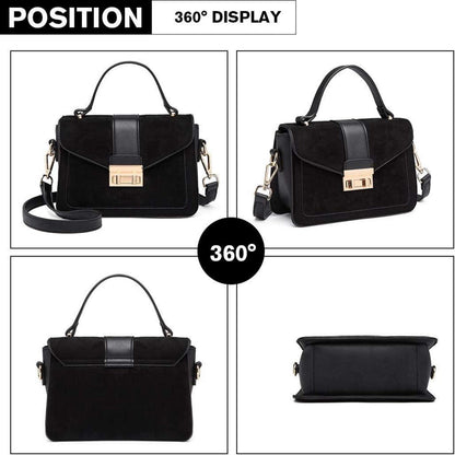Damen Handtasche Umhängetasche Schultertasche Kunstleder Schwarz