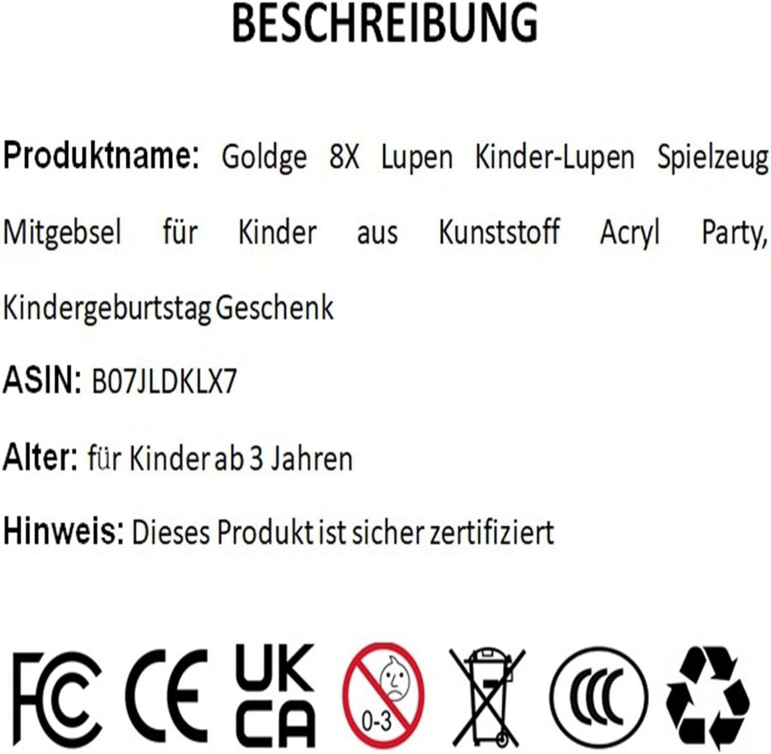 Kinder-Lupen Spielzeug 8X Vergrößerung Kunststoff Acryl Party Geschenk