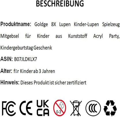 Kinder-Lupen Spielzeug 8X Vergrößerung Kunststoff Acryl Party Geschenk