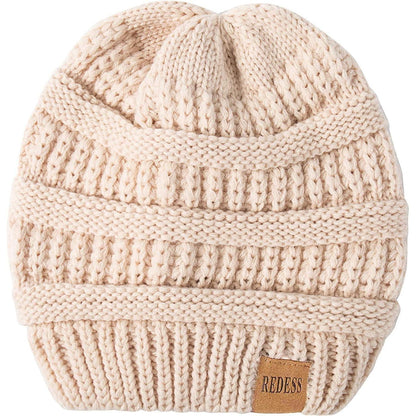 Strickmütze Oversized Zopfmuster für Damen und Herren Beige